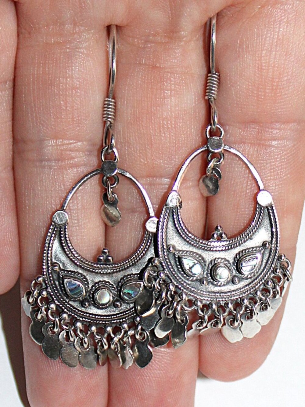 Sterling Silver Bohemian Indie Abalone Earrings - Picture 5 of 5